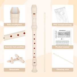 SWAN Soprano Recorder Instrument for Beginners Kids Student in School - German Fingering 8 Hole Flute 3pcs ABS Descant Recorders with Cleaning Rod and Fingering Chart, Beige