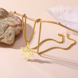 kkjoy Tree of Life with Hexagram Necklace Stainless Steel Star of David Pendant Necklace Nature Inspired Spiritual Jewellery for Women Men, Stainless Steel, No Gemstone