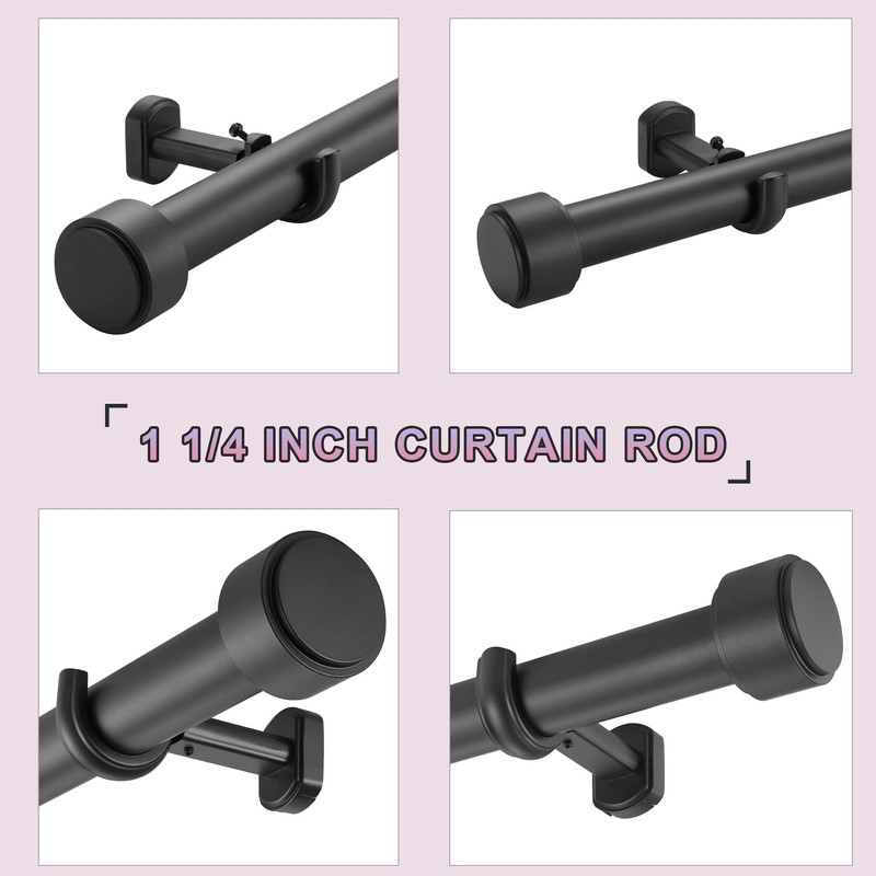 Lwiiom Heavy Duty Curtain Rods,1 1/4" Large Diameter Premium Nonadjustable