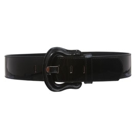 Women's Western High Waist Wide Patent Fashion Plain Leather Belt, Black | M/L - 36"