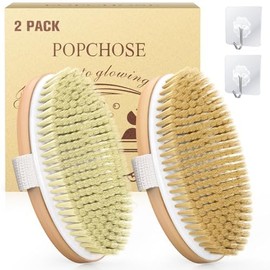 POPCHOSE POPCHOSE Dry Brushing Body Brush, Natural Bristle Dry Skin Exfoliating Brush Body Scrub for Flawless Skin, Cellulite Treatment, Lymphatic Drainage and Blood Circulation Improvement