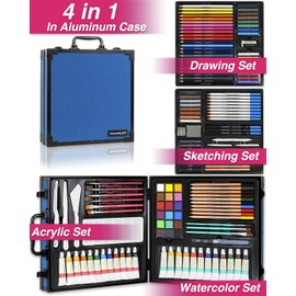 COLOUR BLOCK 151pc Mixed Media Art Set in Aluminum Case with Paints, Brushes, Sketchbooks - Ideal for Gifting - Portable & Diverse Painting Supplies Beginners, Professional Artists