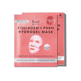 Rael PDRN Collagen Face Hydrogel Masks - Plumping & Smoothing (4 Sheets) | Korean Skincare, Anti Slip Grip, Salmon PDRN, Hyaluronic Acid, Hydrolyzed Collagen, Fragrance Free, Dermatologist Tested
