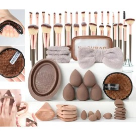 67pcs Brochas Maquillaje Profesional Esponjas Neceseres Rosa                                                                                          