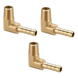 sourcing map Brass Barb Hose Fitting, 90 Degree Elbow 6mm Barbed to 1/8 PT Male Pipe Adapter Connector 3pcs