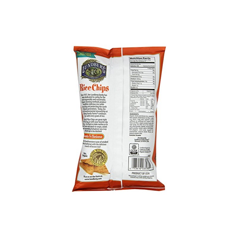 Lundberg Family Farms Rice Chips, Santa Fe Barbeque, 6 Ounce