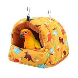 Wontee Bird Nest House Winter Warm Snuggle Hut Bird Bed Hanging Hammock for Parrots Budgies Parakeets Caique Senegal Cockatiels Conures (Dark Yellow, Large)