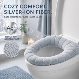 Ag+ Silver Ion Antibacterial Toilet Seat Cover, Universal Stretch-Fit Washable Warm Toilet Cushion, Soft Breathable Reusable Bathroom Seat Sleeve, Angel White, 1 Pack