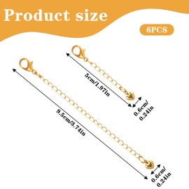 6Pcs Adjustable Bracelet Extender Gold,Ymapinc Gold Jewelry Extended Clasps and Closures,Delicate Fadeless Bracelet Necklace Extender Set, 5cm+10.2cm Adjustable Necklaces Making