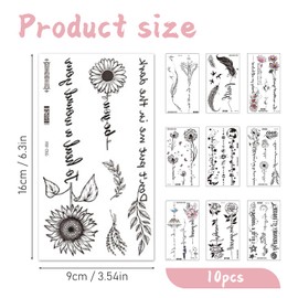 Temporäre Tattoos Aufkleber,Temporäre Tattoo Set,10 Klebetattoos für Erwachsene mit verschiedenen Mustern - wasserfeste Aufkleber - Unisex