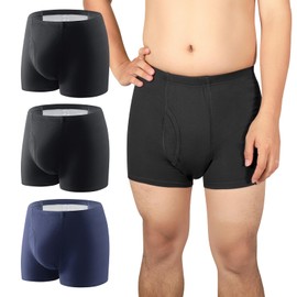 Carer 3 Pack Men's Incontinence Underwear, 280ml Heavy Absorbency Boxer Briefs, Washable Cotton Reusable Leak Proof Briefs with Extended Front & Rear Pad (Large)