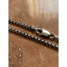 Vintage Solid 925 Sterling Silver Rounded Box Chain 2mm Necklace Black Oxidized Rhodium - 24"