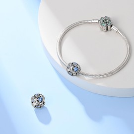 Pandach 925 Sterling Silver Birthstone Charms for Women Bracelets and Necklaces Stars and Moon Bead with 5A Cubic Zirconia,Birthday Jewelry Gifts Women