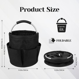 Feroist Garden Tool Storage Bucket, Portable Organizer with Multiple Pockets, Black Canvas with Aluminum Handle (Black)