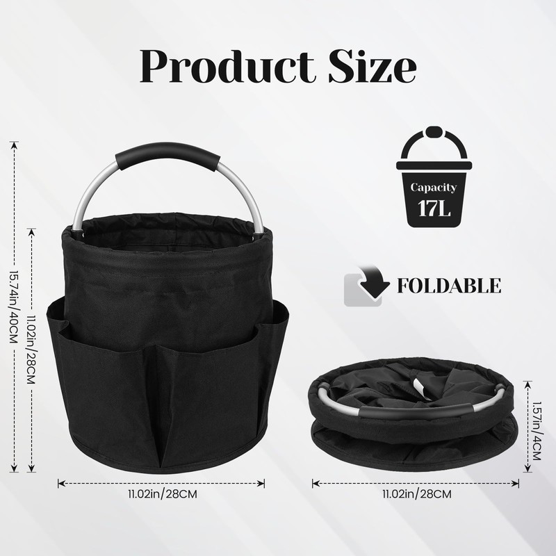 Feroist Garden Tool Storage Bucket, Portable Organizer with Multiple Pockets,