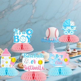 Baseballs Or Softballs Gender Reveal Decorations 8pcs Baseballs Or Softballs Honeycomb Centerpieces Boy Or Girl Table Decors Sports Theme Pink Or Blue It’s A Girl It’s A Boy Baby Shower Party Supplies