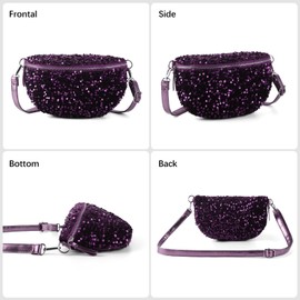 LIKEBAG Sparkly Sequin Fanny Packs Glitter Waist Bag with Adjustable Strap for Women Girls Unisex (Purple)