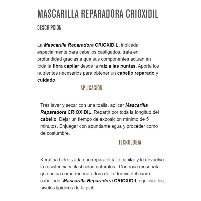 Crioxidil Mascarilla Reparación Con Keratina Hidrolizada 1kg