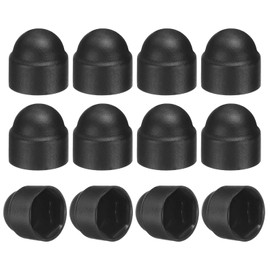 sourcing map 12Pcs Hex Nut Cover, M5x8x10mm Plastic Dome Nut Protection Cap Hex Screws Bolt Covers for Indoor Outdoor Furniture Automotive Bolts Decoration, Black