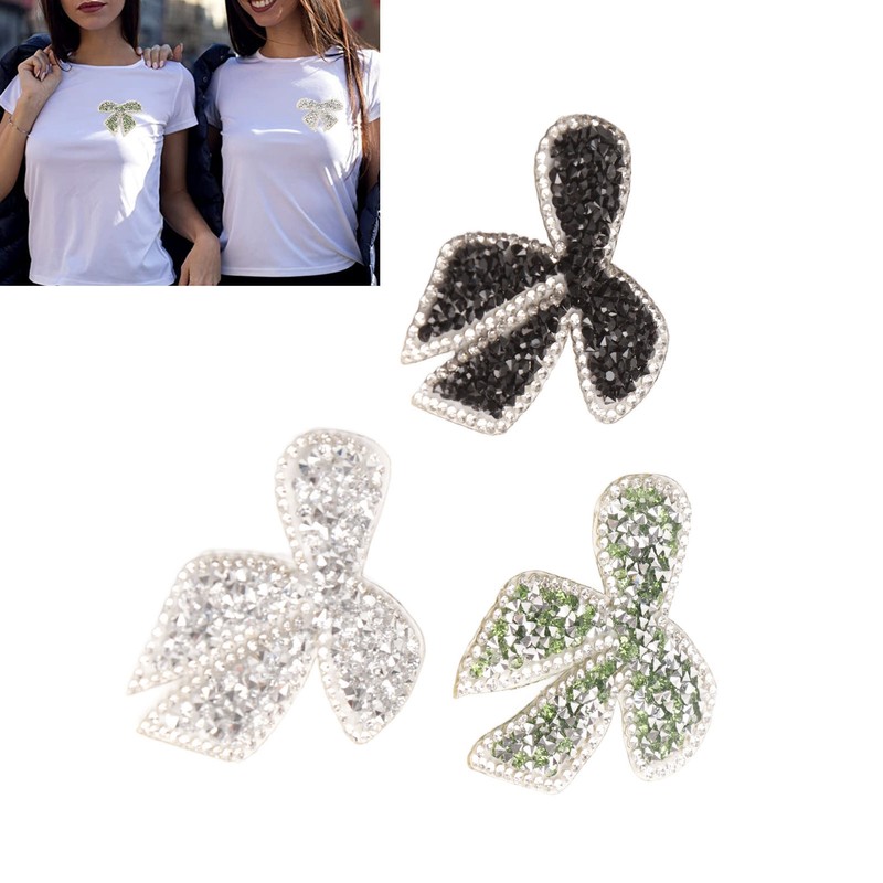 18pcs Bow Knot Rhinestones Patches Silver Black Green Exquisite Iron