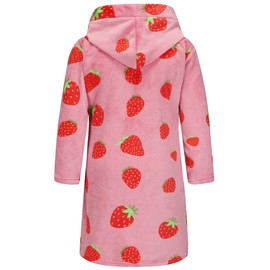 BTPEIHTD Kids Hooded Bathrobe Girls Soft Plush Hooded Flannel Pajamas Sleepwear Boys Spa Robe Rose Strawberry 3-4 Years