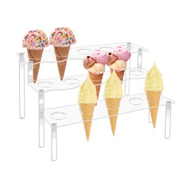 ULEMONDEE 15 Holes Ice Cream Cone Holder Stand Cupcake Stand 3 Layers Clear Acrylic for Parties and Displays