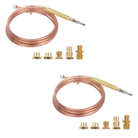 2PCS Gas Thermocouple Kit M6x0.75, Gas Stove Universal Thermocouple Fireplace Replacement Kit with 5 Adaptors for Induction Cooker, Gas Stove, Fireplace, Water Heater Etc Heating Device (90CM Long)