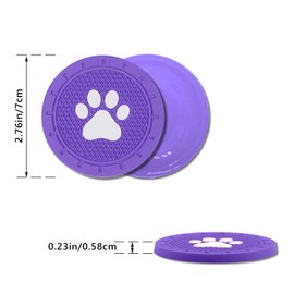 Piburth 4 Pack Car Cup Holder Coasters, Dog Paw Insert Car Cup Coaster, 2.75 Inch Anti Slip Shockproof Embedded Drink Mat, Vehicle Interior Decor Accessories (Purple)