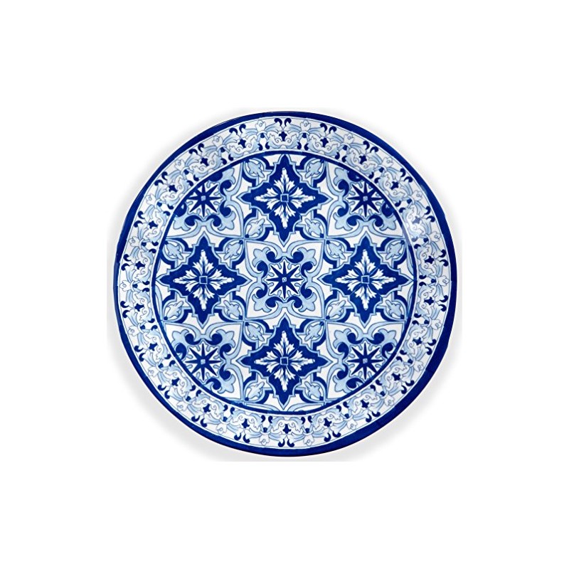 Q Squared Talavera Azul Blue Melamine Dinner Plate, 10.5-Inch, Single