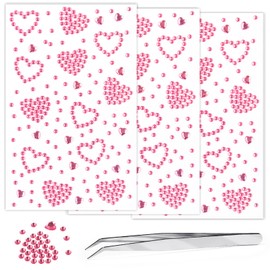 3 Sheets Rhinestone Sticker Self Adhesive Face Gems Jewels for Face Eyes Makeup Hair Body Stick on Rhinestones Stickers for Valentine Festival Decal Decor(Pink)