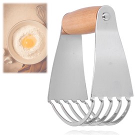 BOLORAMO Pastry Blender, Made of 5 Stainless Steel Blades Dough Blender Easy to Clean and Use for Various Hand Sizes(Wood Color, Blue)