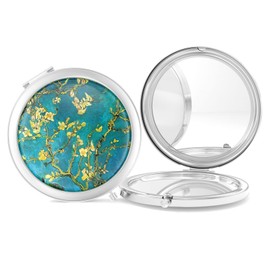 Nipichsha Compact Mirror, Pocket Travel Makeup Mirror, 2-Sided 2X/1X Magnification Compact Mirror, Small Folding Portable Handheld Mirror for Purse, Gift for Women, 2.75In Silver(Van Gogh Almond Tree)
