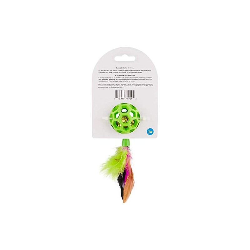 JW Pet Cataction Feather Ball with Bell, Cat Toy, Green,