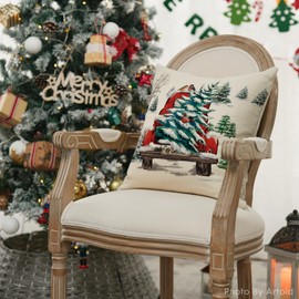 Artoid Mode Watercolour Snow Truck Trees Christmas Cushion Cover 40 x 40 cm Truck Winter Decorative Cushion Cover Couch Living Room Decoration