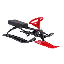 Snow Racer Sled with Steering Wheel and Brakes - Durable Steel Frame, Downhill Steerable Sled for 220 LBS Kids, Teenagers, Adults (Black+Red)