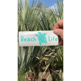 Unbranded Sea Turtle Beach Decal Apply to car windows, laptops, water bottles, notebooks. - Sea Green, 6.5 x 2.5 inches