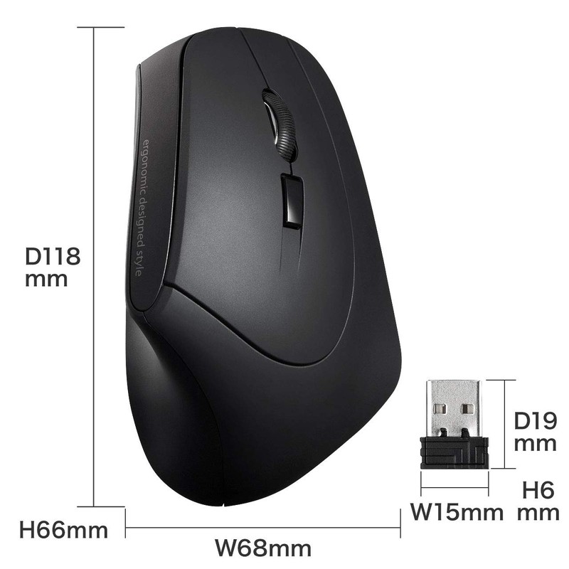 Sanwa Supply MA-ERGW10N Ergonomic Mouse, Silent, Wireless, 2.4 GHz, Tendonitis