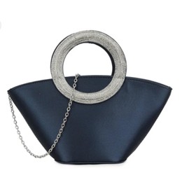 LeahWard Elegant Evening Clutch Bag, Floral Lace Overlay, Gold Chain Strap Party Wedding Bags (Navy)