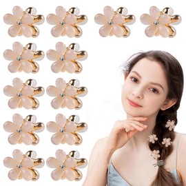 Dalababa 12 Pcs Small Flower Claw Clips, Crystal Hair Clips for Women Girls, Mini Cute Hair Accessories for Photograph Daily Party Wedding - Champagne