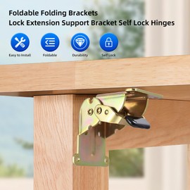 YDAJIURI Folding Brackets 4 Pack, Heavy-Duty Self-Locking Hinges with Screws, Foldable Lock Extension Support Brackets for Table Legs, Bed Legs, Workbenches – Gold