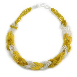 Avalaya Unique Braided Glass Bead Necklace In Yellow/Transparent - 52cm Long