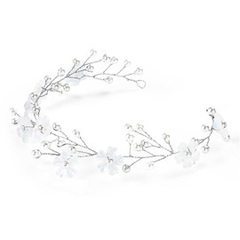 Haarreif Blumenmädchen, Hochzeit Ranken Stirnbänder, Weiße Blume Kopfschmuck Haarschmuck Braut, Blumenmädchen Haarschmuck, Blume Perlen Haarbänder, für Braut Haar Schmuck Zubehör (Silber)
