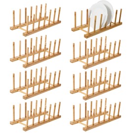 AojSup 8 Pcs Bamboo Plate Holder & Wooden Dish Rack Organizer, 11.6x4.7x3.9 Inch Bamboo Wooden Dish Rack for Plates, Bowls, Cutting Boards & Kitchen Cabinet Storage