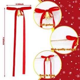 Suncalla 10 Feet Christmas Velvet Bow Garland with Jingle Bell Burgundy Ribbon Bow Jingle Bell Banner Velvet Christmas Ornaments for Xmas Tree Fireplace Staircase Indoor Outdoor Decoration