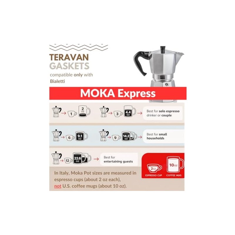 Teravan - Juntas de silicona compatibles con Bialetti Moka Express,