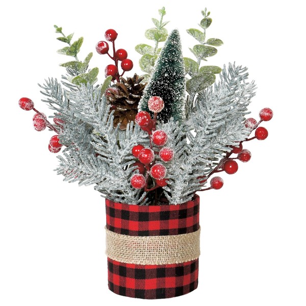 MEIVINES 12Inch Small Buffalo Check Plaid Christmas Tree Mini Tabletop