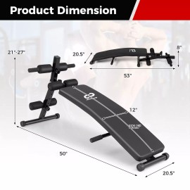 Goplus Adjustable Decline Sit Up Bench for Exercise w/ High Density Foam Cushioned Seat