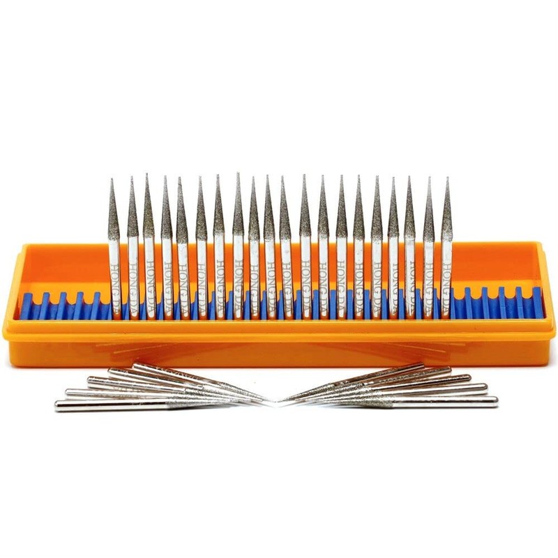 JINGLING 30Pcs 3.2mm Tapered Point Diamond Grinding Bit 1/8" Cone