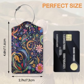 Colorful Boho Floral 3 PCS PU Leather Luggage Tags for Suitcase, Luggage Tag with Privacy Flap, Name ID Label and Metal Loop for Women Men Baggage Handbag School Bag Backpack