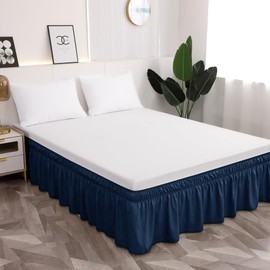 Toodou - Falda de cama King azul marino, volantes de calidad de hotel para camas King con caída de 21 pulgadas, falda elástica envolvente alrededor del polvo con volantes King
